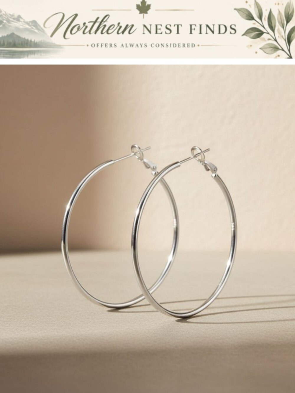 Sterling Silver Hoop Earrings Hypoallergenic Lightweight Thin 2mm